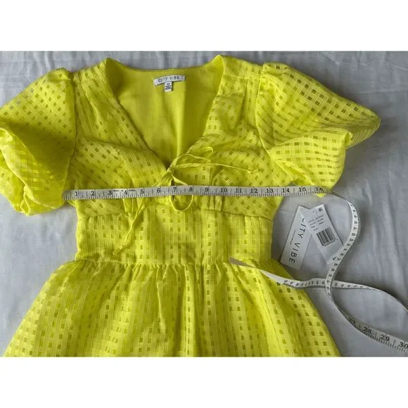 Junior Girl's Bright Yellow Summer Dress, Balloon Sleeves, Mini Dress, XS, NWT - Picture 5 of 8